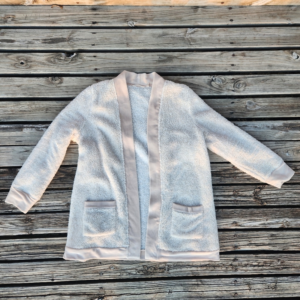 Soft Surroundings Pink Champagne Sherpa Cardigan Lounge Comfy Cozy Large